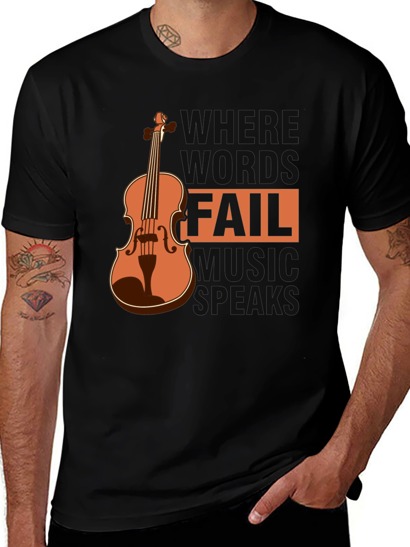 Camiseta Negra con Diseño de Violín y Frase Musical