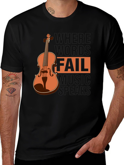 Camiseta Negra con Diseño de Violín y Frase Musical