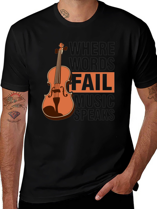 Camiseta Negra con Diseño de Violín y Frase Musical
