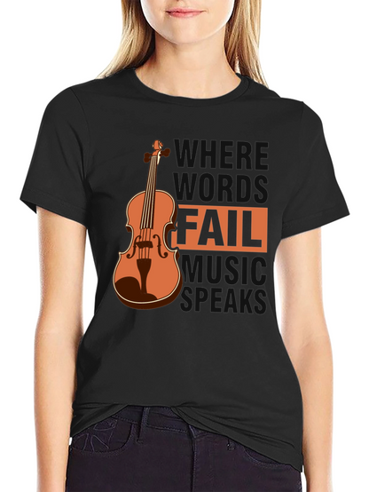 Camiseta Negra con Diseño de Violín y Frase Musical