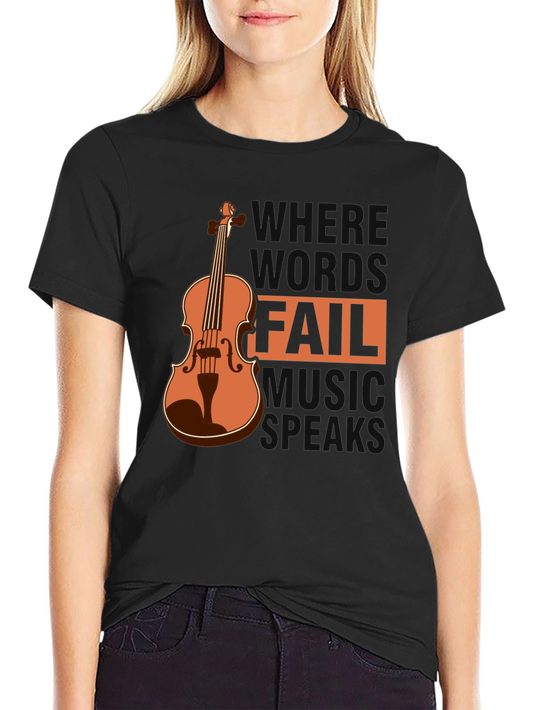 Camiseta Negra con Diseño de Violín y Frase Musical