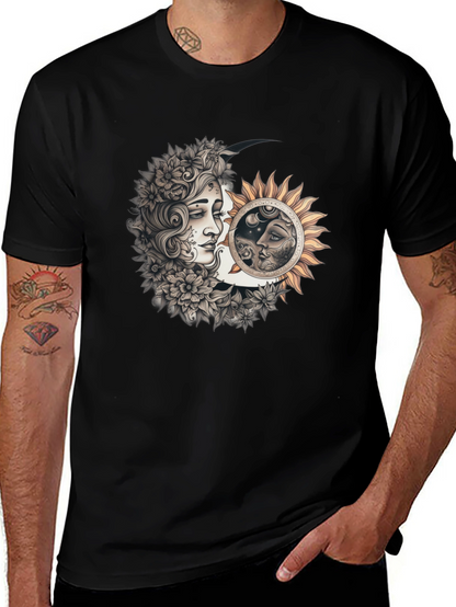 Camiseta Hombre Diseño Sol y Luna Místico