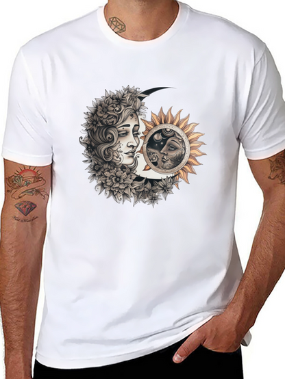 Camiseta Hombre Diseño Sol y Luna Místico