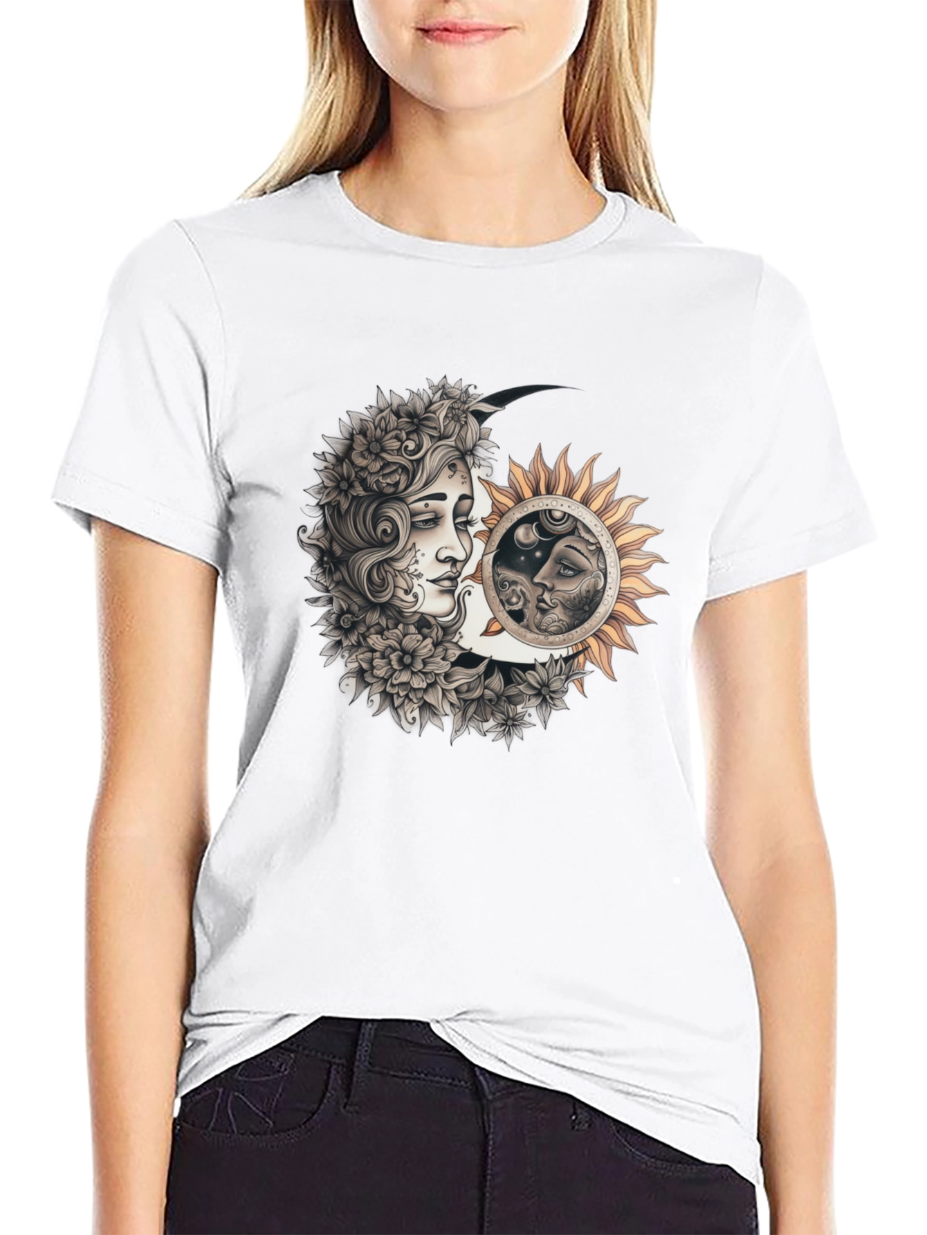 Camiseta Hombre Diseño Sol y Luna Místico