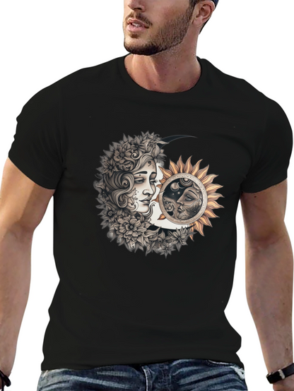 Camiseta Hombre Diseño Sol y Luna Místico
