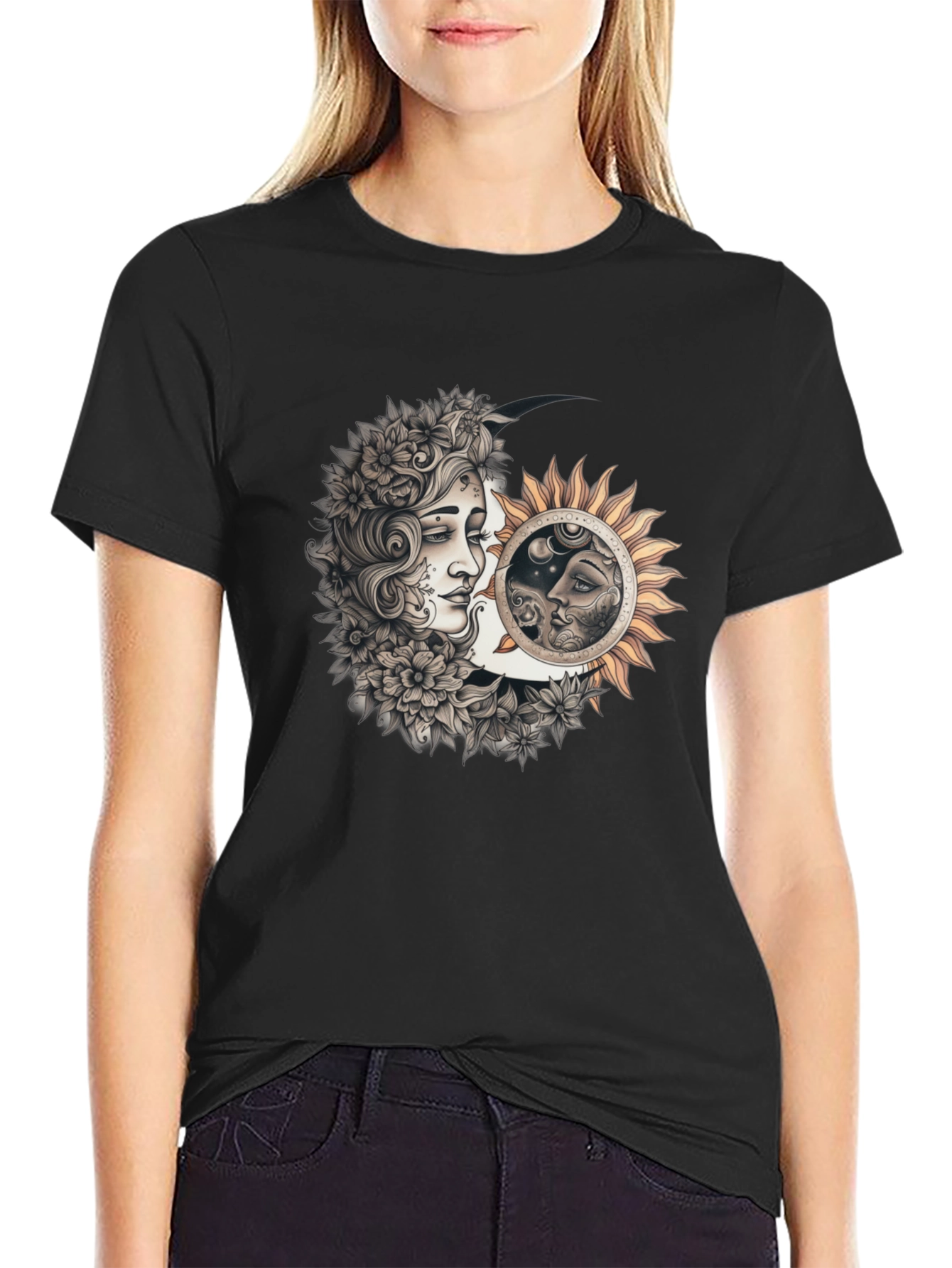 Camiseta Hombre Diseño Sol y Luna Místico