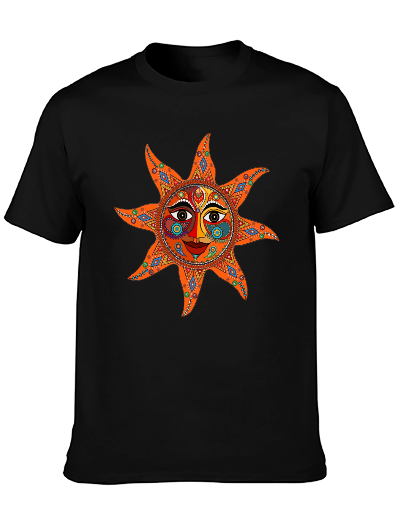 Camiseta Negra con Diseño de Sol Azteca