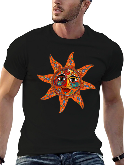 Camiseta Negra con Diseño de Sol Azteca
