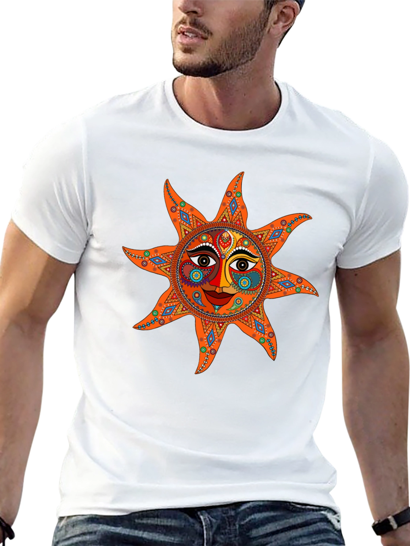 Camiseta Negra con Diseño de Sol Azteca