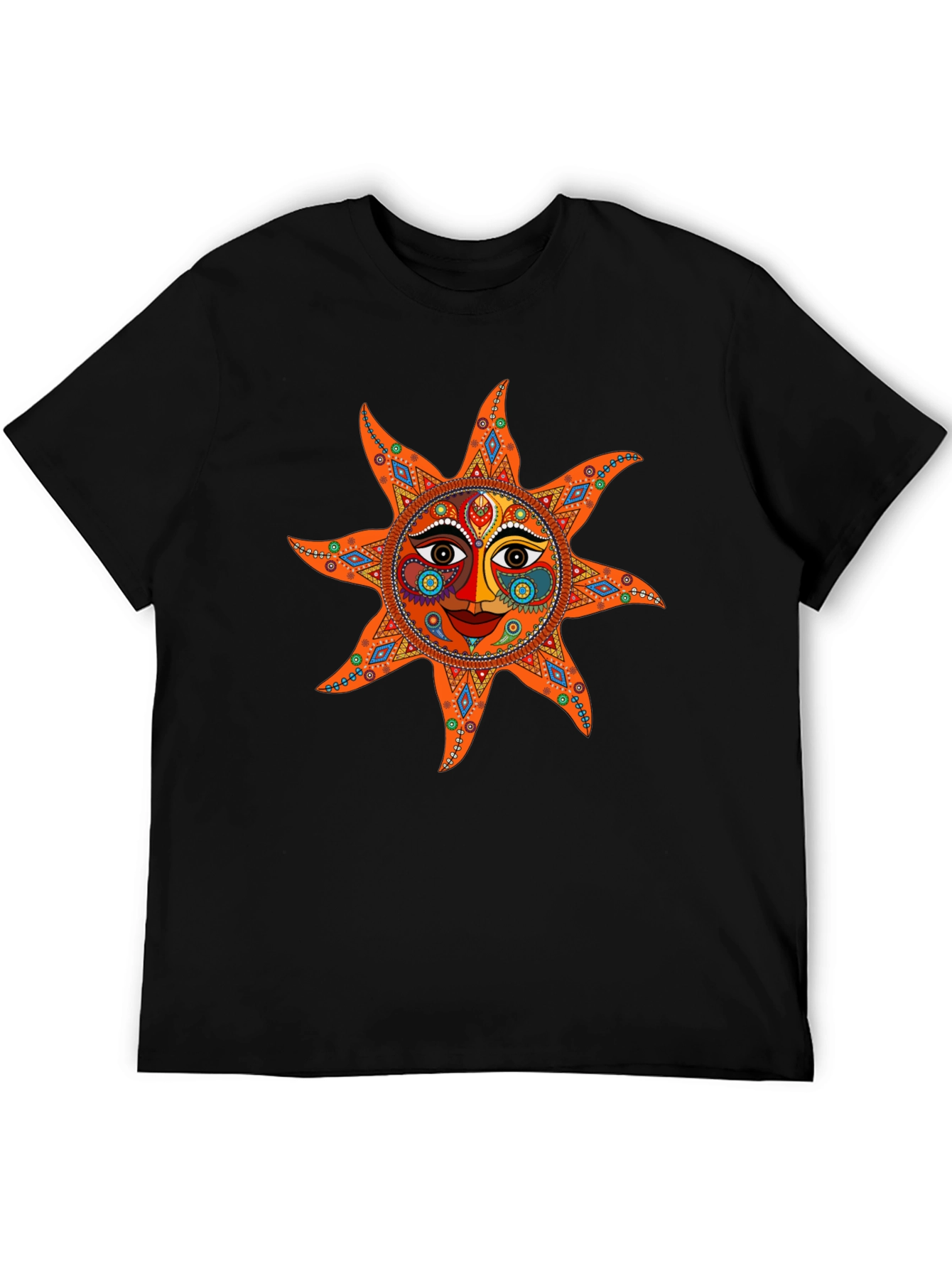 Camiseta Negra con Diseño de Sol Azteca