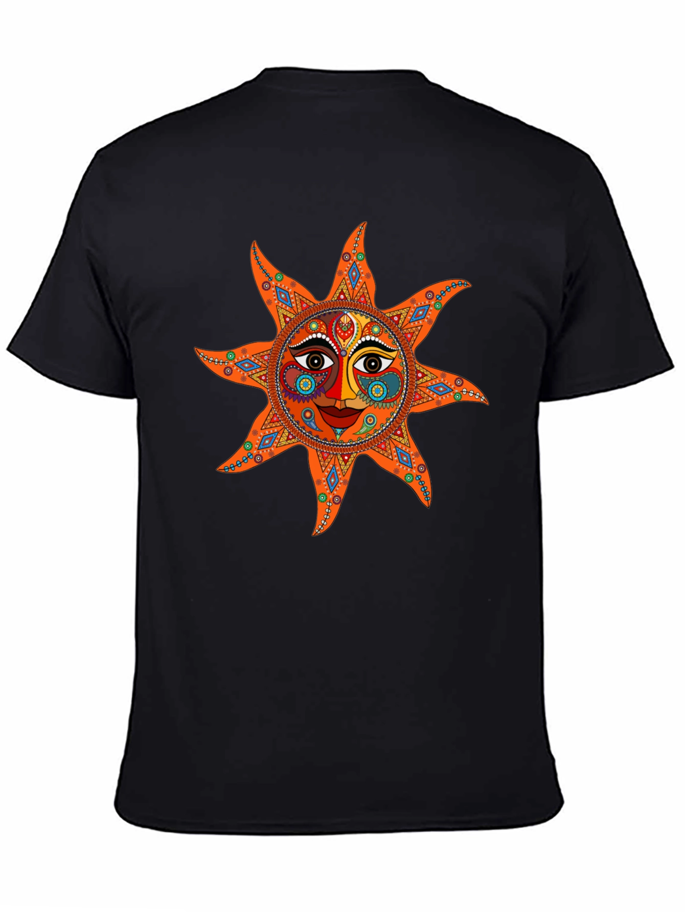 Camiseta Negra con Diseño de Sol Azteca
