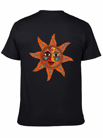Camiseta Negra con Diseño de Sol Azteca