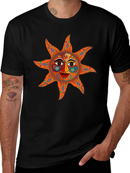 Camiseta Negra con Diseño de Sol Azteca