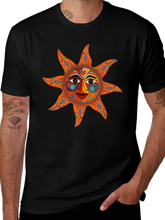 Camiseta Negra con Diseño de Sol Azteca