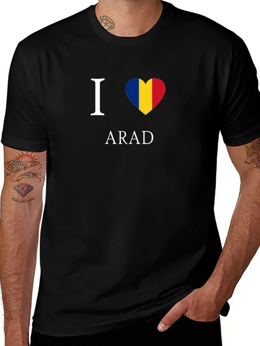 Camiseta Negra I ❤️ Arad con Diseño de Bandera Rumana
