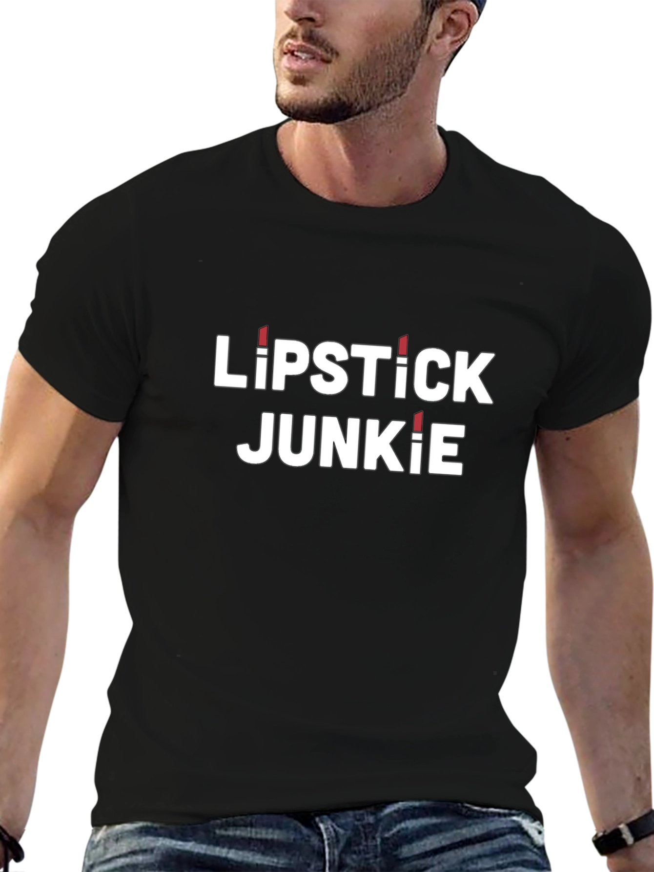Camiseta Negra Lipstick Junkie para Amantes del Maquillaje