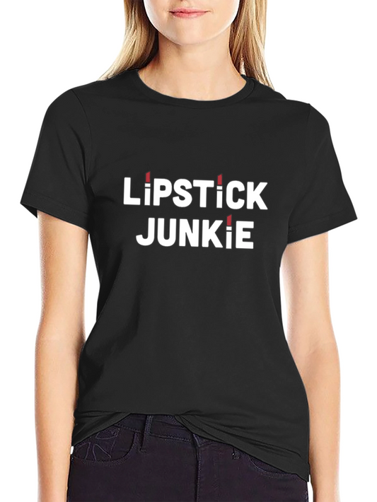 Camiseta Negra Lipstick Junkie para Amantes del Maquillaje