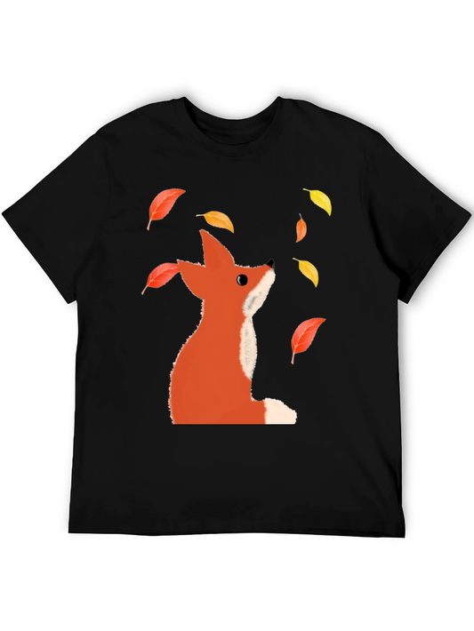 Camiseta Negra con Diseño de Zorro Otoñal