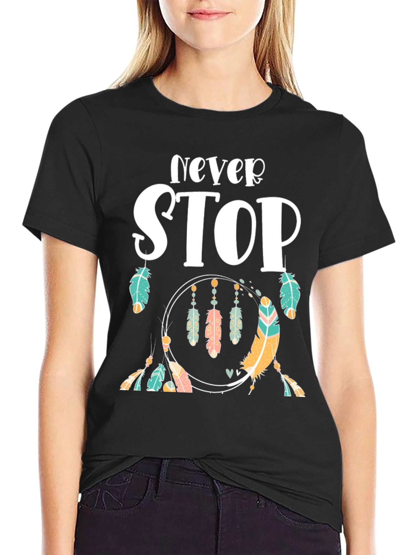 Camiseta Negra con Diseño Never Stop