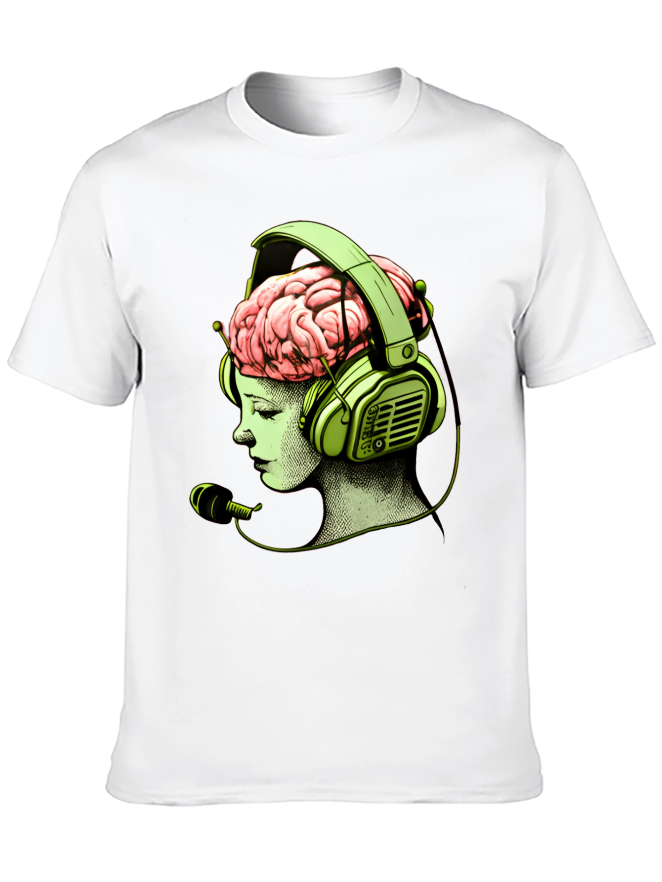 Camiseta Negra con Diseño Cerebral y Auriculares