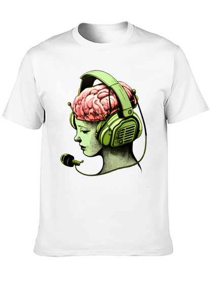 Camiseta Negra con Diseño Cerebral y Auriculares