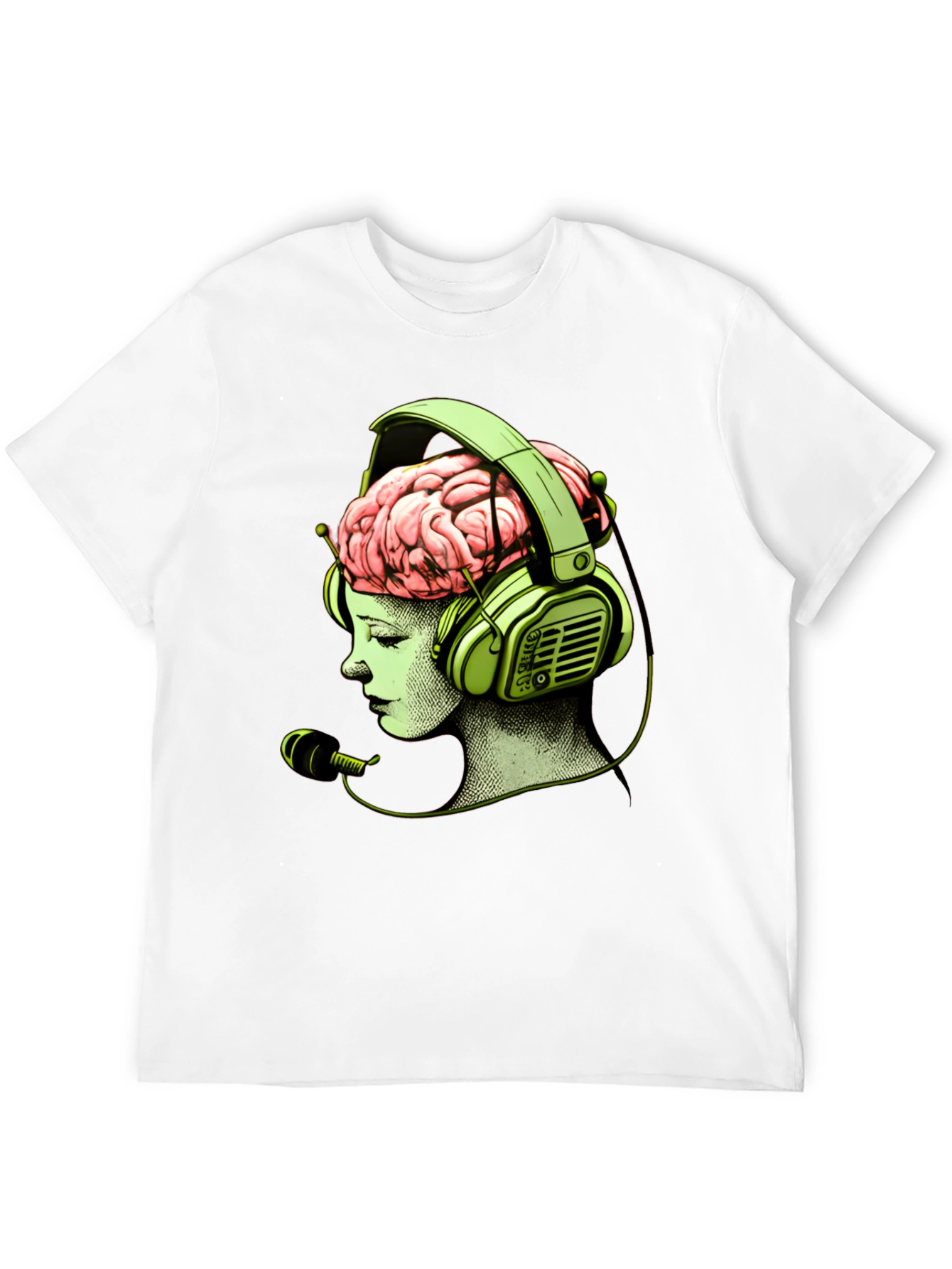 Camiseta Negra con Diseño Cerebral y Auriculares
