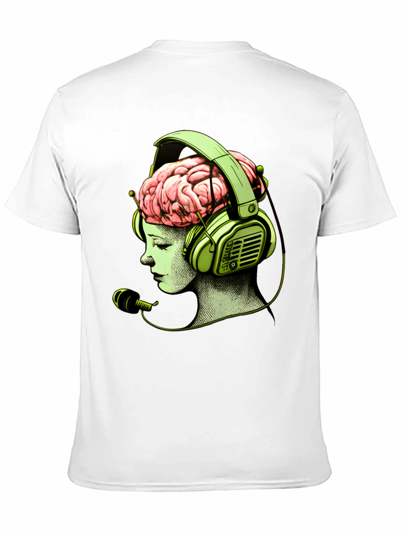 Camiseta Negra con Diseño Cerebral y Auriculares