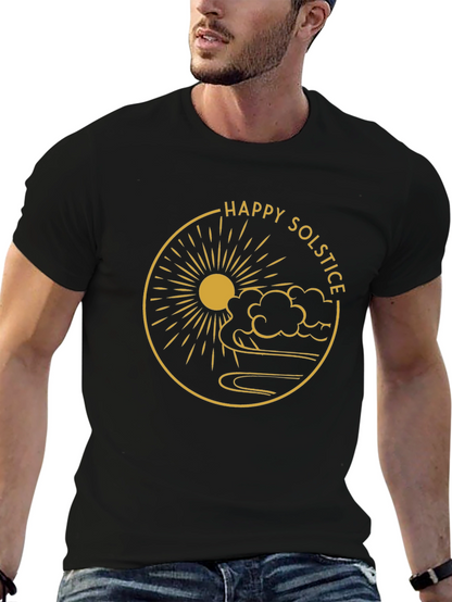 Camiseta Negra Feliz Solsticio Diseño Dorado