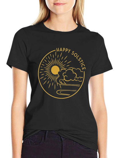 Camiseta Negra Feliz Solsticio Diseño Dorado