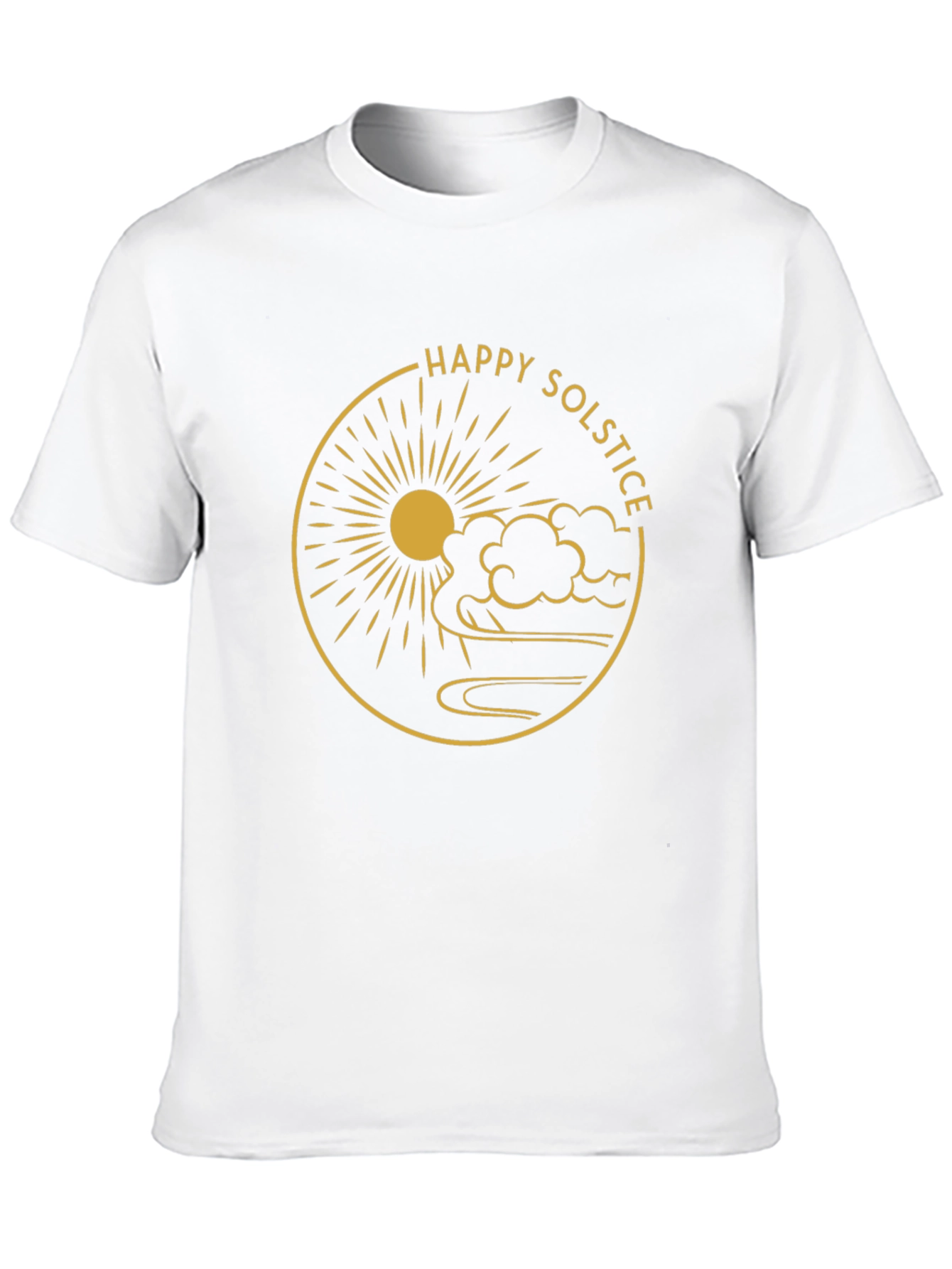 Camiseta Negra Feliz Solsticio Diseño Dorado