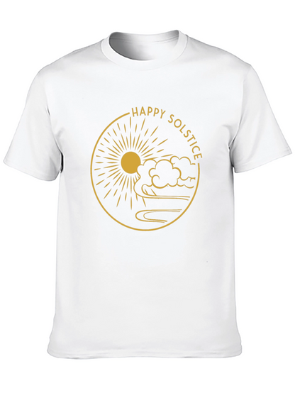 Camiseta Negra Feliz Solsticio Diseño Dorado