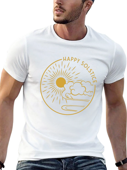 Camiseta Negra Feliz Solsticio Diseño Dorado
