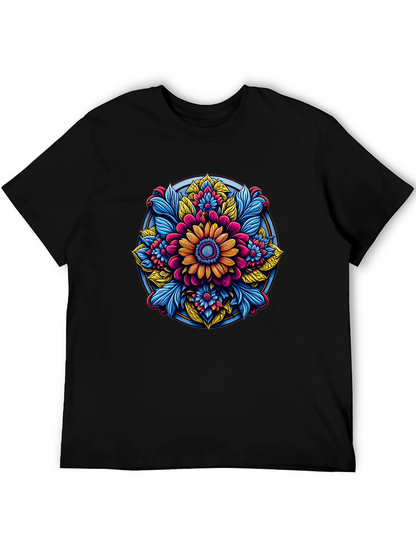 Camiseta Negra con Diseño Floral Mandala