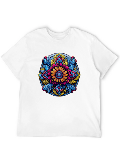 Camiseta Negra con Diseño Floral Mandala