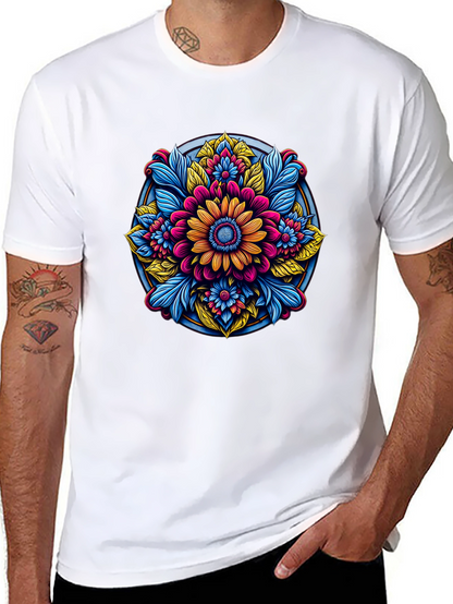 Camiseta Negra con Diseño Floral Mandala