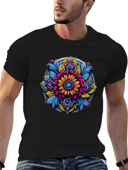 Camiseta Negra con Diseño Floral Mandala