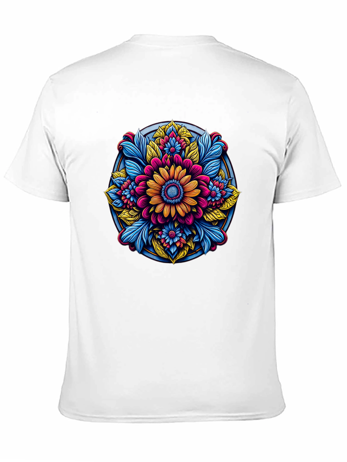 Camiseta Negra con Diseño Floral Mandala