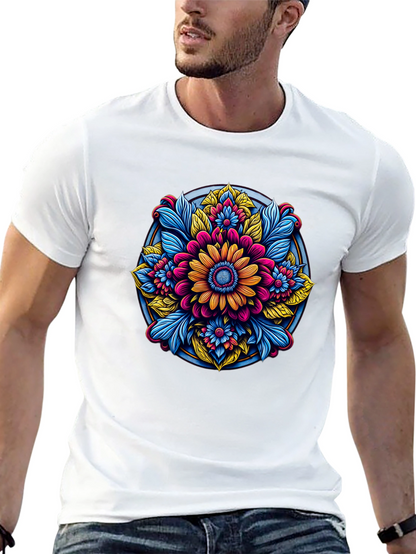 Camiseta Negra con Diseño Floral Mandala
