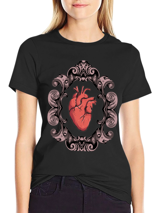 Camiseta Negra con Corazón Anatómico en Marco Ornamental