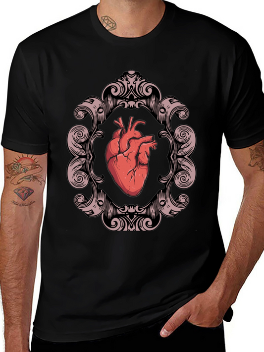 Camiseta Negra con Corazón Anatómico en Marco Ornamental