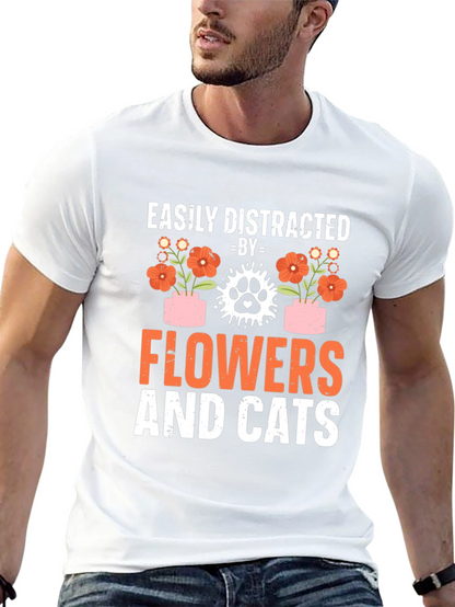 Camiseta Flores y Gatos: Distracción Asegurada