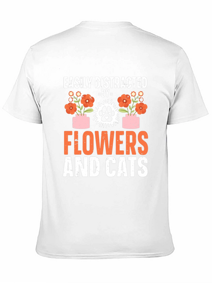 Camiseta Flores y Gatos: Distracción Asegurada