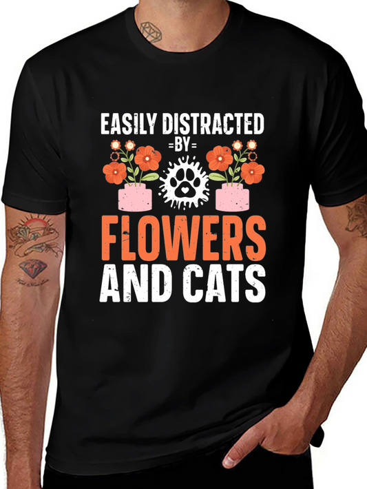 Camiseta Flores y Gatos: Distracción Asegurada