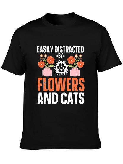 Camiseta Flores y Gatos: Distracción Asegurada