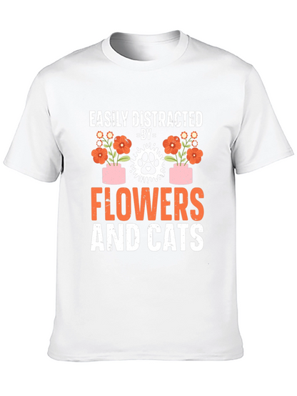 Camiseta Flores y Gatos: Distracción Asegurada