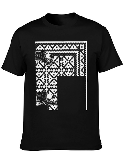 Camiseta Negra con Diseño Geométrico Abstracto