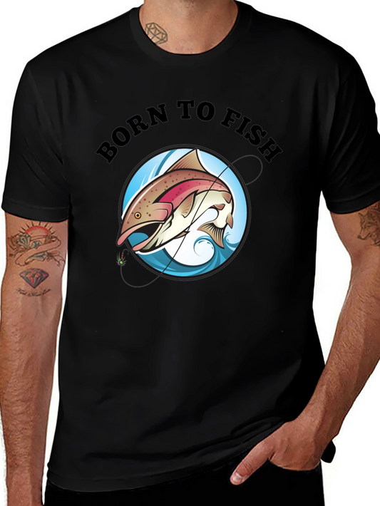 Camiseta Negra Born to Fish para Amantes de la Pesca