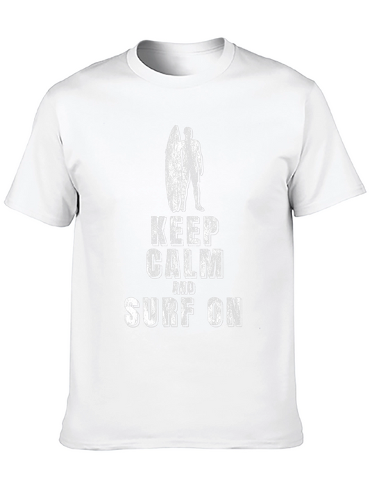 Camiseta Negra con Diseño Surfista Keep Calm and Surf On