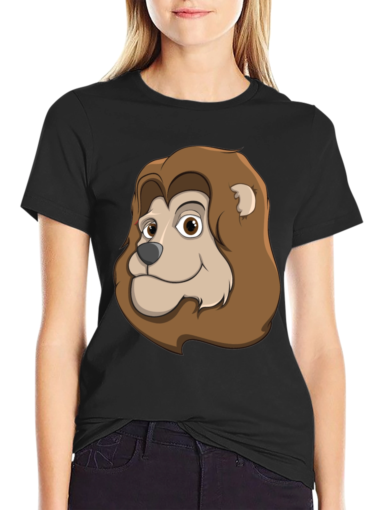 Camiseta Negra con Diseño de León Animado