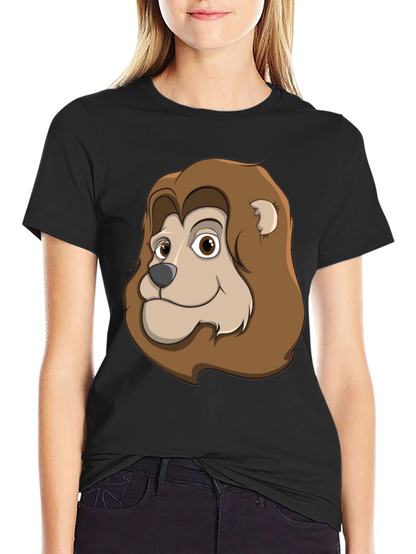 Camiseta Negra con Diseño de León Animado